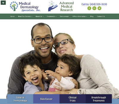 Screenshot of Medical Dermatology Specialists, Inc. home page